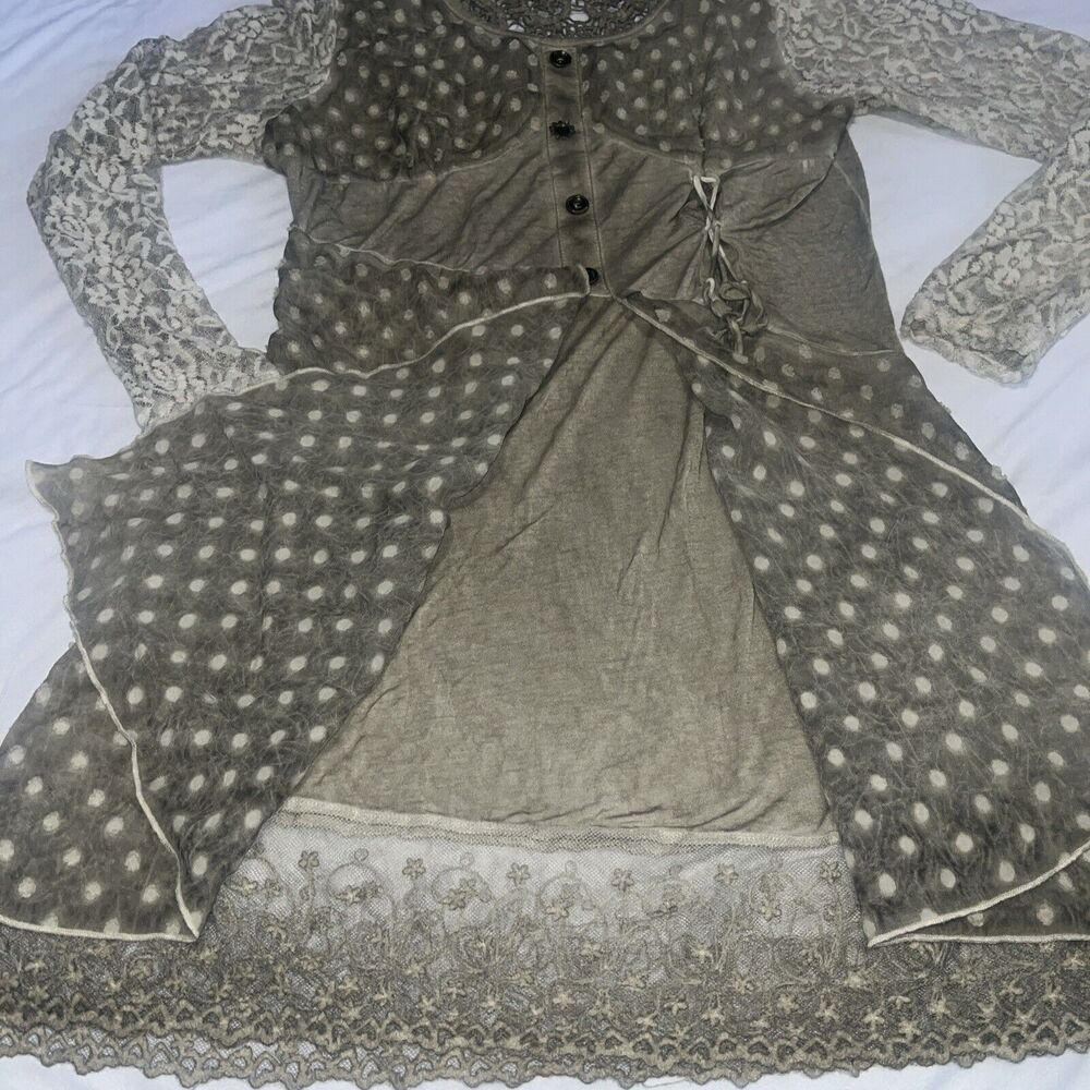 Aziza M Medium Lace Boho Olive Green Dress - Picture 7 of 16